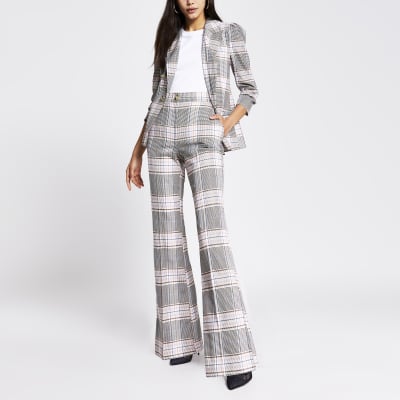 Pink check flare trousers