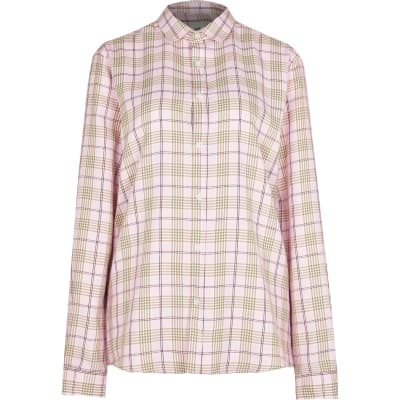 Pink check long sleeve shirt
