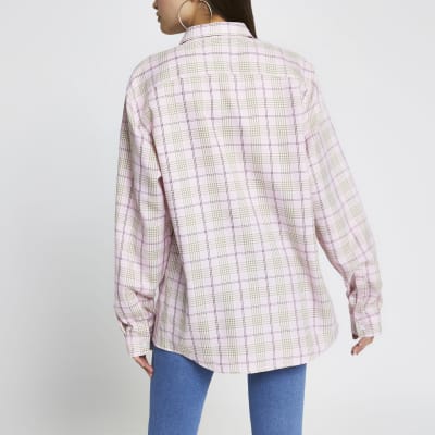 Pink check long sleeve shirt