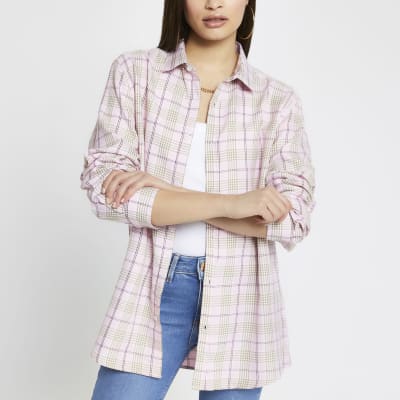 Pink check long sleeve shirt