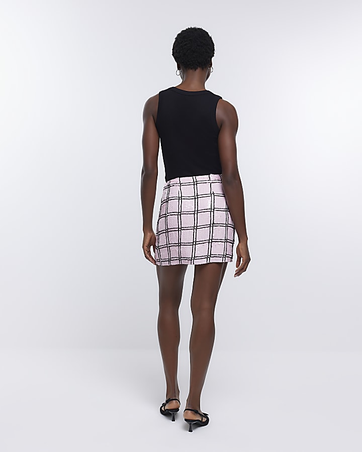 Pink Check Mini Sequin Skirt