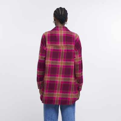 Pink check oversized long sleeve shirt