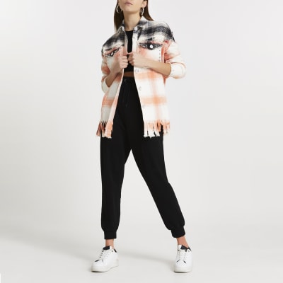 Pink check print studded oversized shirt