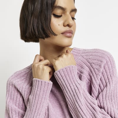 Pink chenille knit jumper River Island