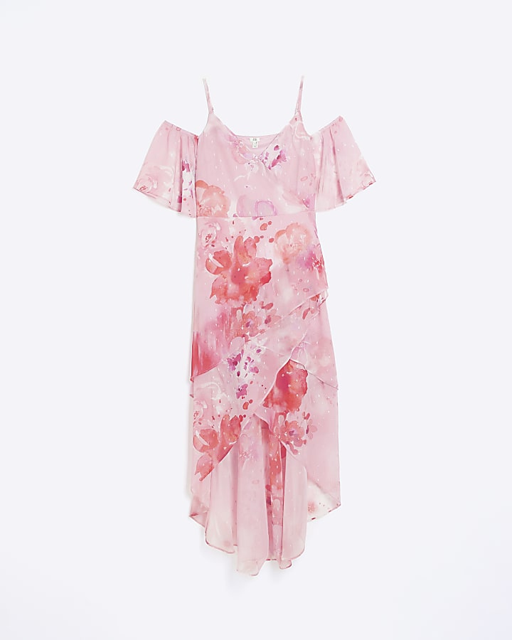 Pink chiffon floral smock maxi dress