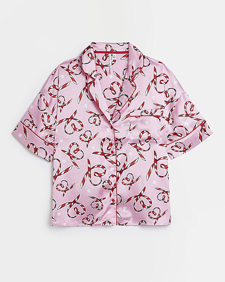 Pink christmas satin pyjama top