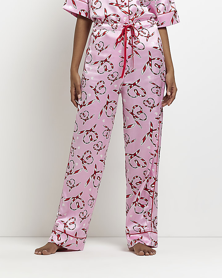 Pink christmas satin pyjama trousers