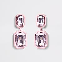 Pink coated rectangle crystal drop earrings