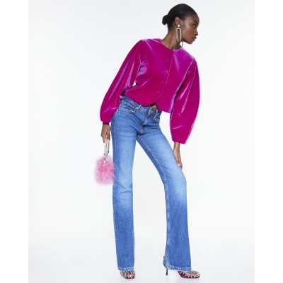 Pink Cocoon Sleeve Velvet Jacket