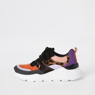Pink colour block chunky lace-up trainers