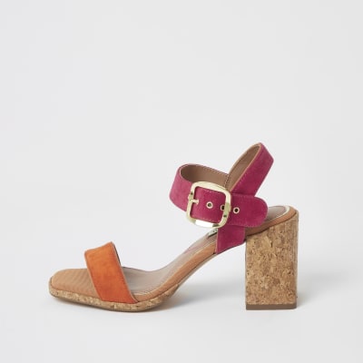 cork block heel sandals