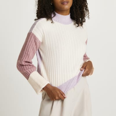 pink colour block jumper