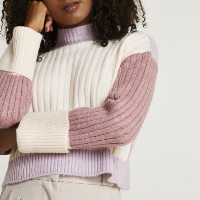 pink colour block jumper