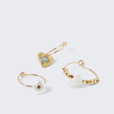 Pink colour heart drop hoop earrings 3 pack