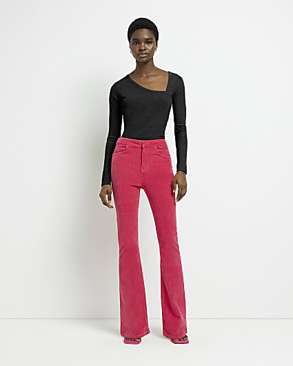 Pink corduroy flare trousers
