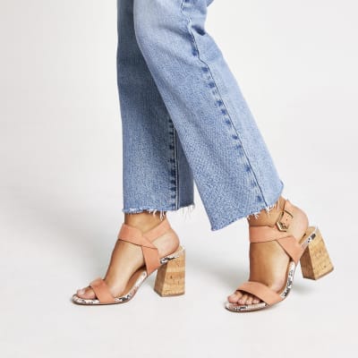 pink block heels wide fit