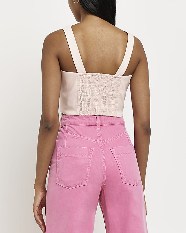 Pink corset detail cropped top
