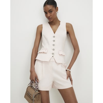 Pink Cotton blend Frill Pocket Waistcoat