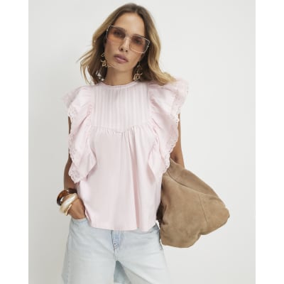 Pink Cotton Sleeveless Frill Blouse
