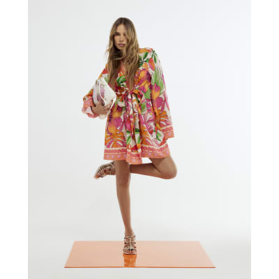 Cotton Tropicana Tie Front Mini Dress