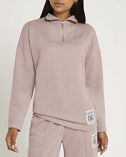 Pink couture zip neck sweatshirt