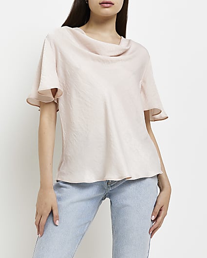 Pink cowl neck blouse