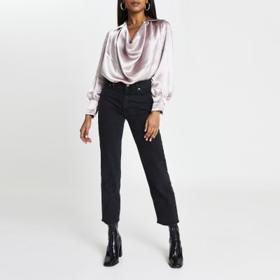 Pink cowl neck long sleeve blouse top | River Island