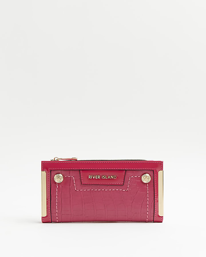 Pink croc embossed purse