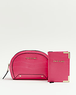 Pink croc make up bag passport cover bundle