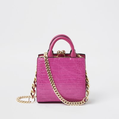 Pink croc mini lady handbag