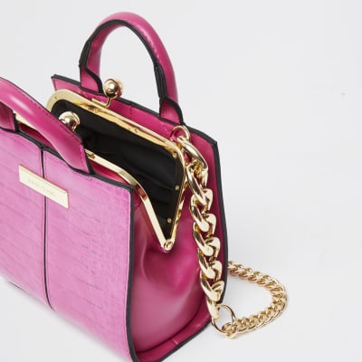Pink croc mini lady handbag