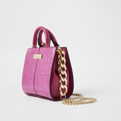 Pink croc mini lady handbag