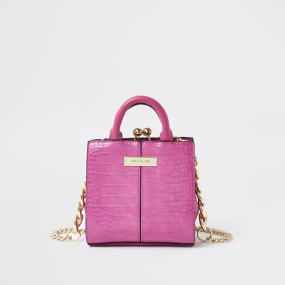 Pink croc mini lady handbag