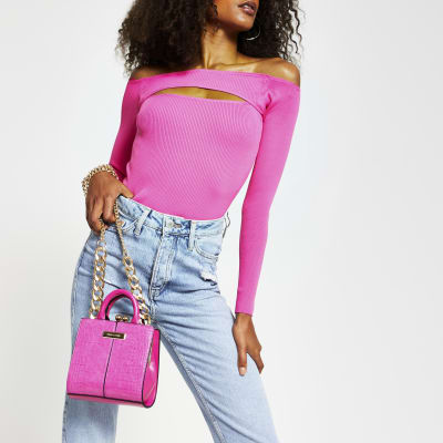 Pink croc mini lady handbag