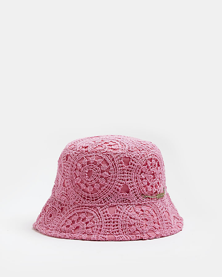 Pink crochet bucket hat