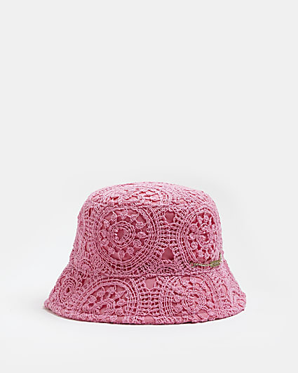Pink crochet bucket hat