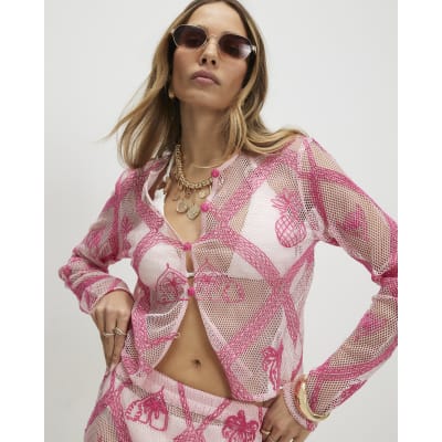 Pink Crochet Motif Cardigan