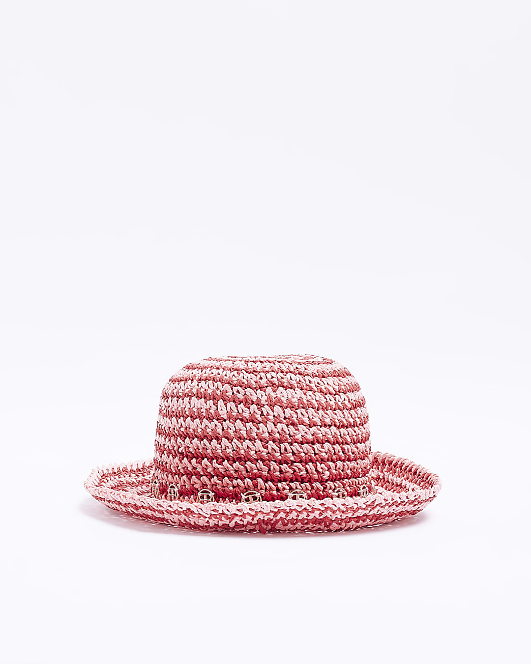 riverisland.com | Pink Crochet Striped Straw Bucket