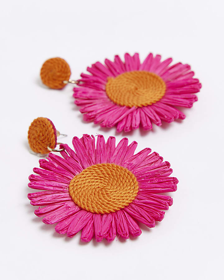 Pink Crochet sunflower Stud Earrings