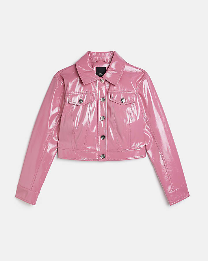 Pink crop trucker jacket
