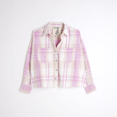 Pink Cropped Check Shirt | River Island