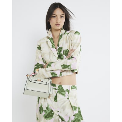 Pink Cropped Floral Print Boxy Fit Blazer