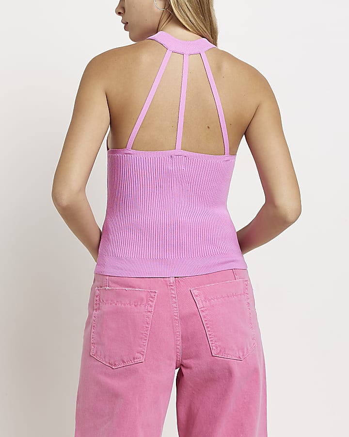 Pink cut out halter neck top