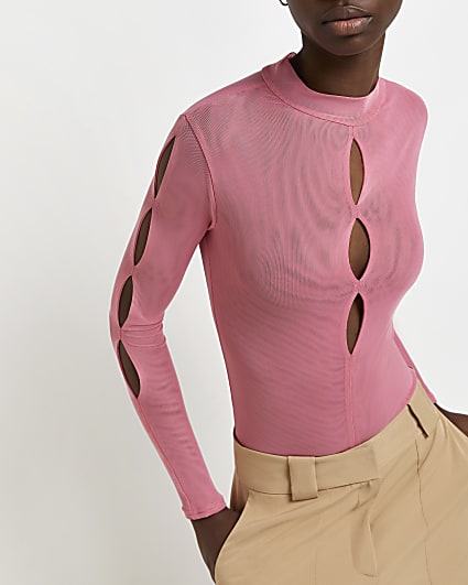 Pink cut out mesh bodysuit