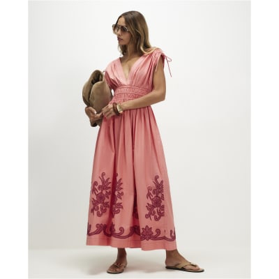 pink cutwork dress ARRANGE - Drop Waist Maxi Dress - Women - Polyester/Cotton - 24 US