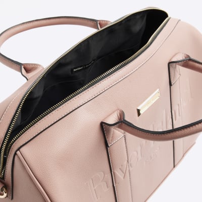 Pink Debossed Barrel Travel Bag Set River Island