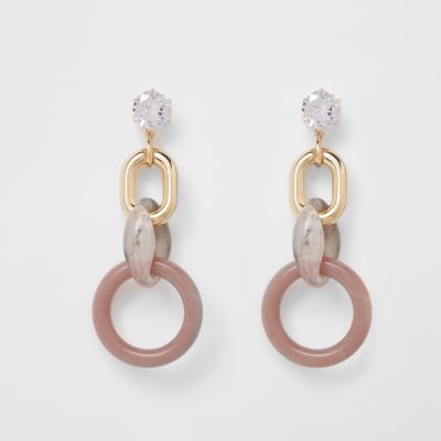 Pink diamante dangle stud earring