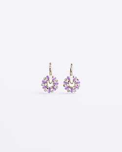 Pink diamante drop hoop earrings