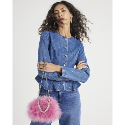 Pink Diamante Feather Clutch bag