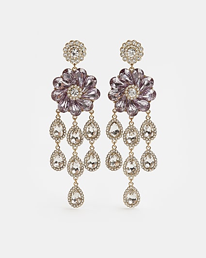 Pink diamante flower drop earrings